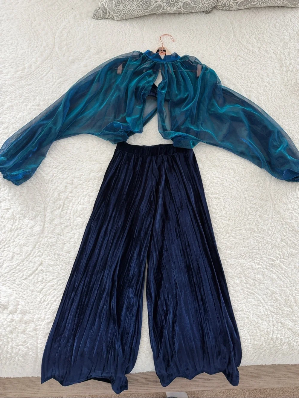 Kids Teal and Navy Two-Piece Dance Costume Set